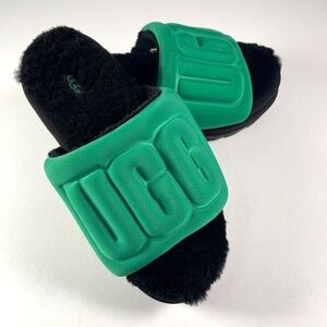 Ugg Maxi Graphic Slide Sandal Womens 8 Green Logo Platform Shoe Slippers 1131992